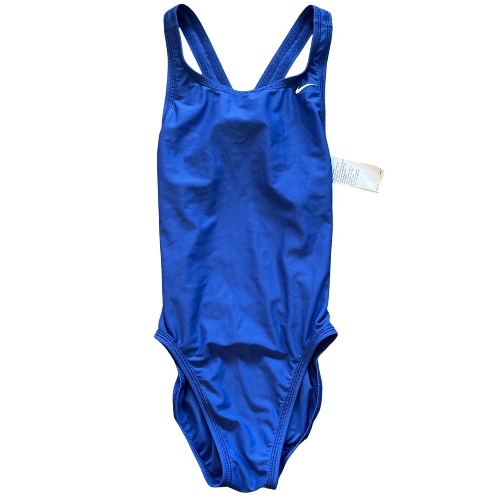Vtg Nike Women's One Piece Swim Suit Open Back Blue Sport Bathing Suit Small 4